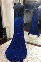 Blue Sequins Long Formal Prom Dress Mermaid Formal Dress