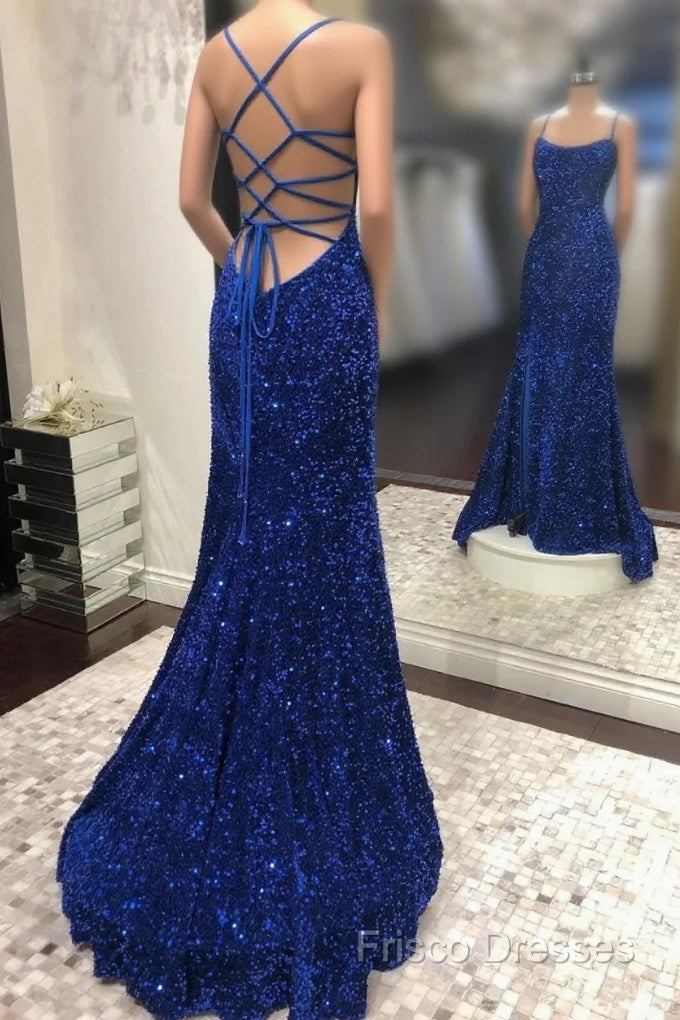 Blue Sequins Long Formal Prom Dress Mermaid Formal Dress Main image