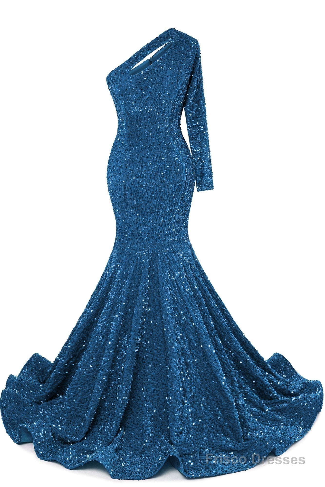 Blue Sequins Mermaid Prom Dresses One Shoulder Evening Dresses Floor Length Wedding Party Gowns Secondary image