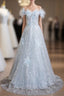Blue Sequins Off the Shoulder 3D Flower Formal Prom Dress