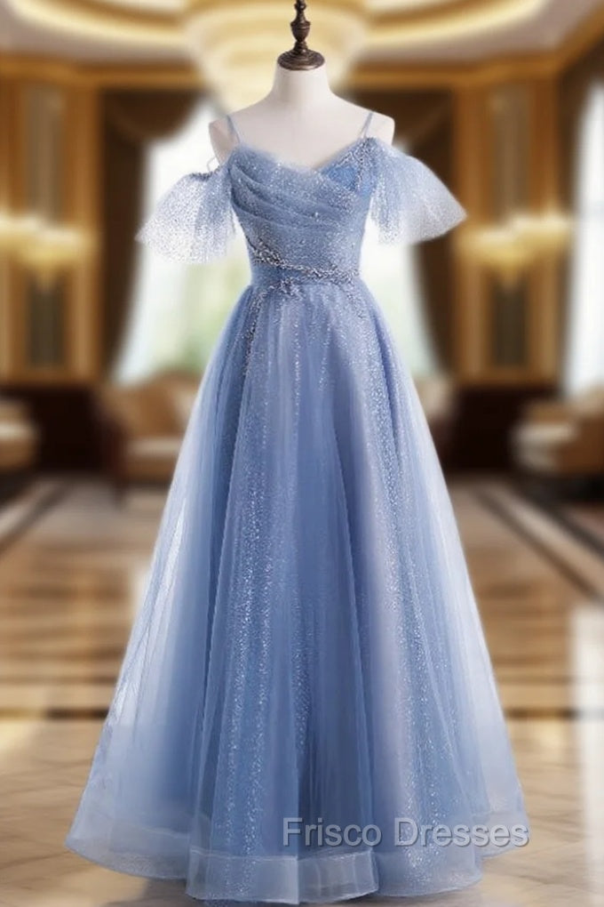 Blue Sequins Spaghetti Straps Beading Formal Prom Dress Main image