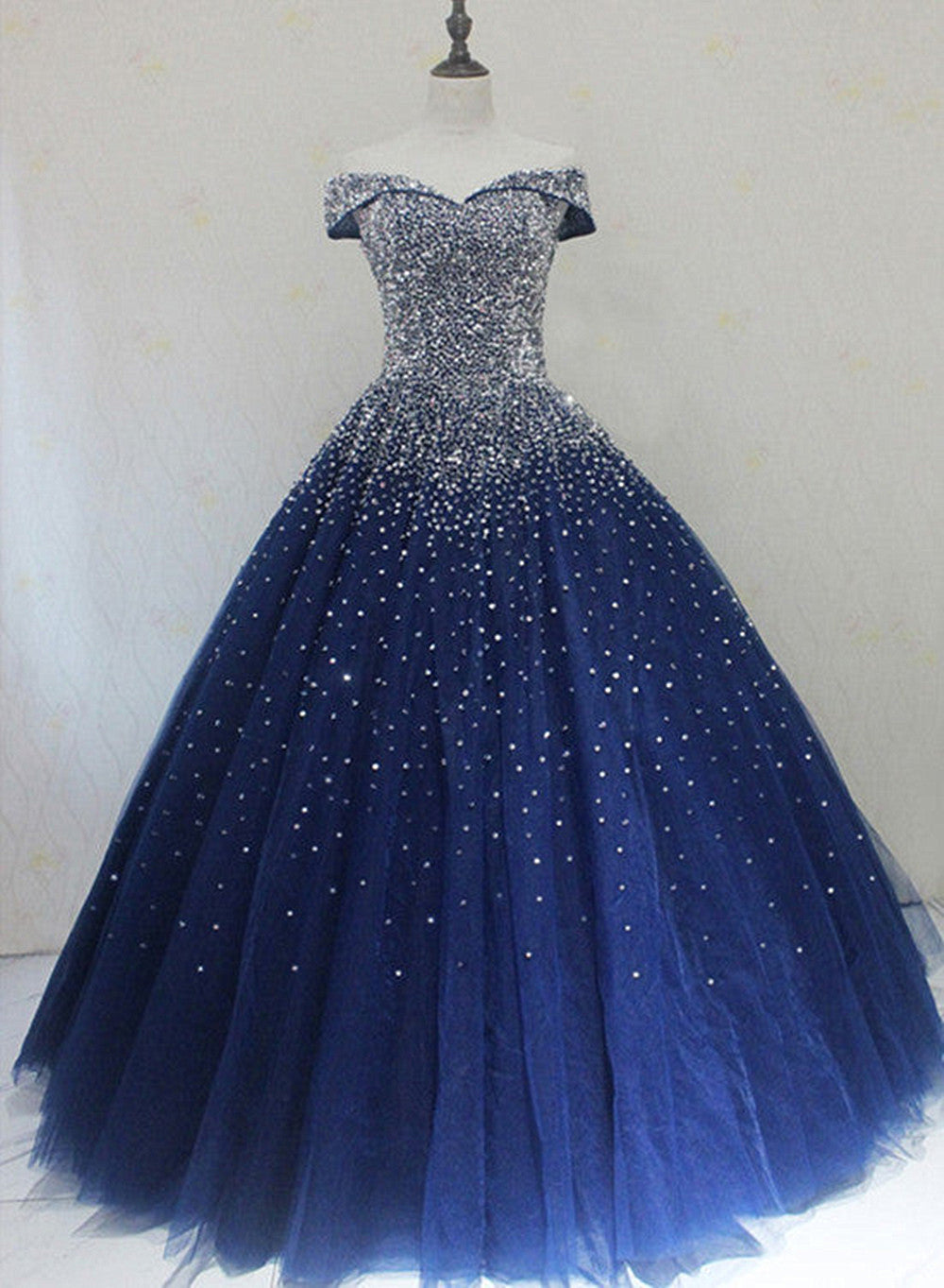 Blue Sequins Sweetheart Ball Gown Sweet 16 Gown, Blue Tulle Party Dress Main image