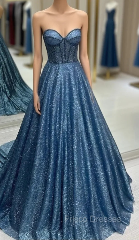 Blue Sequins Sweetheart Beading Formal Prom Dress Main image