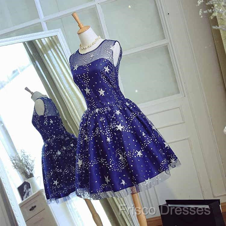 Blue Short Beautiful Homecoming Dress Tulle SleevelessFormal Prom Dress, Blue Party Dress Secondary image