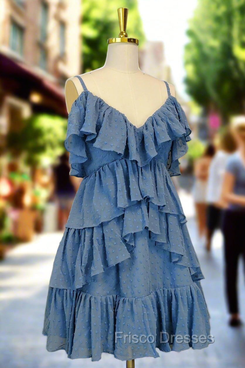 Blue Short Formal Prom Dress A-line V Neck Lovely Homecoming Dress