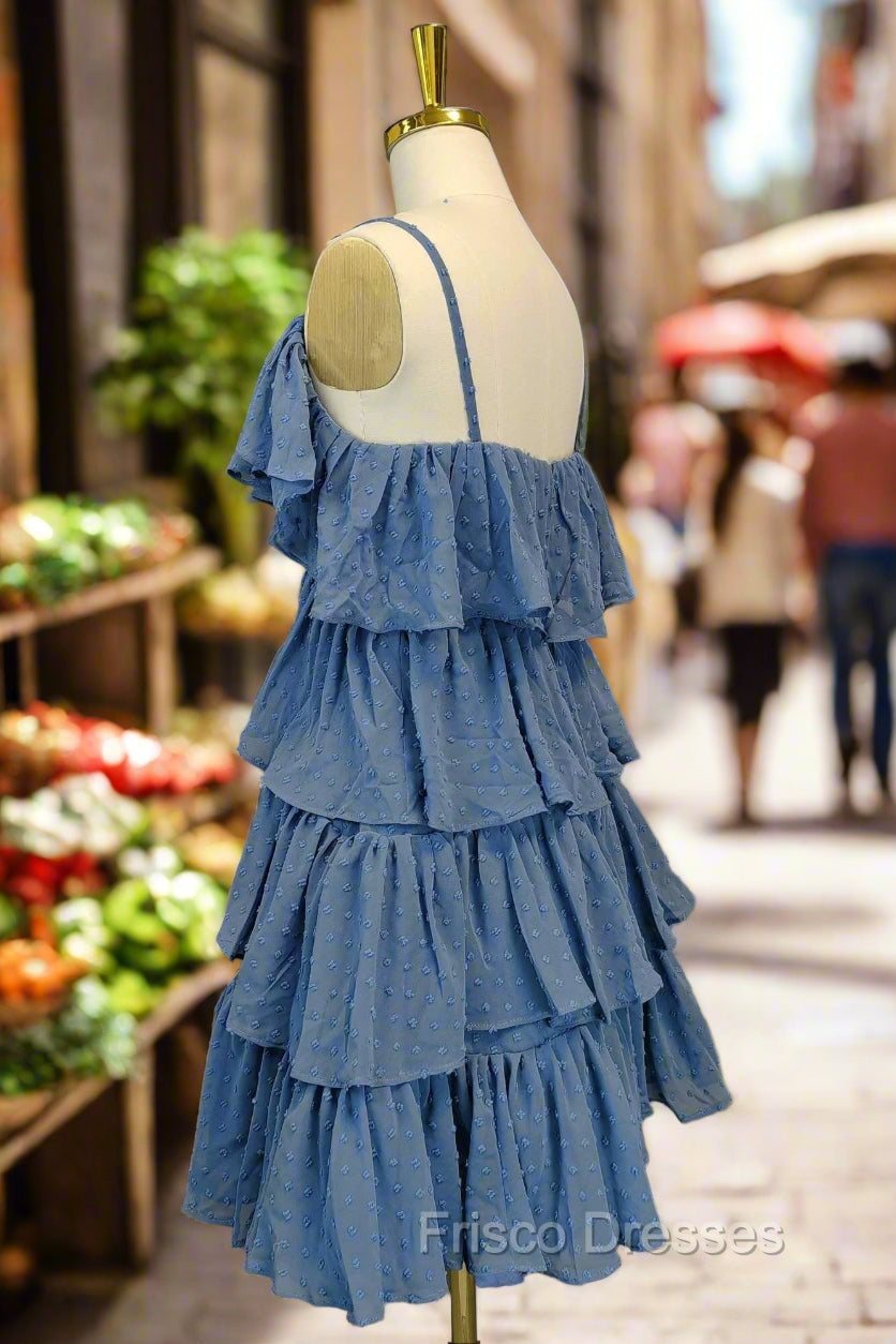 Blue Short Formal Prom Dress A-line V Neck Lovely Homecoming Dress