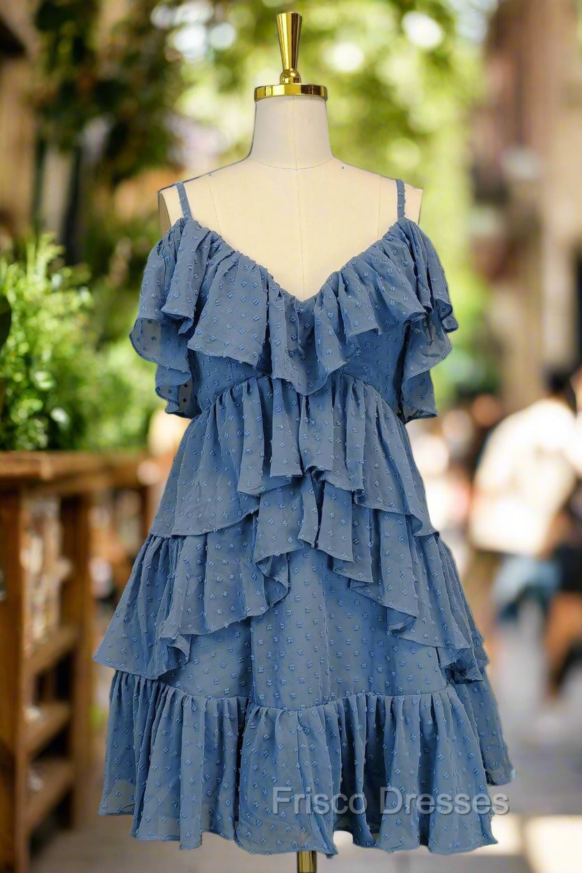 Blue Short Formal Prom Dress A-line V Neck Lovely Homecoming Dress