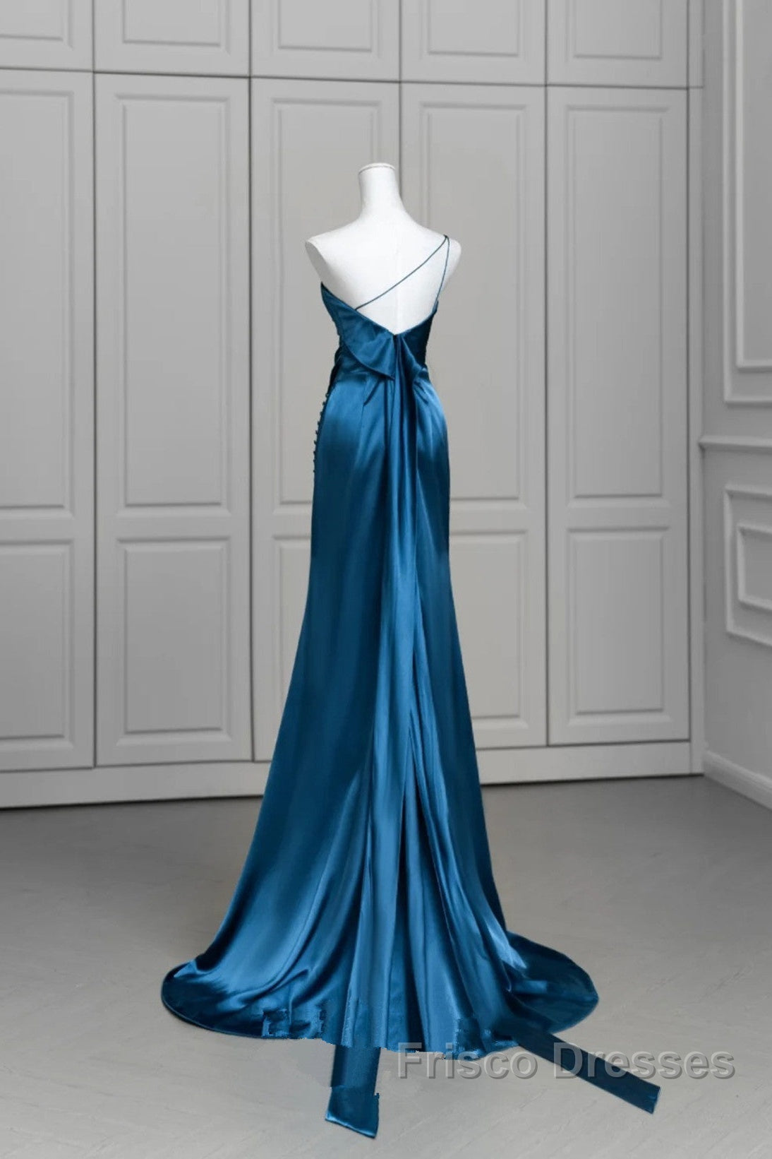 Blue Soft Satin Long Formal Prom Dress With Leg Slit, Blue Evening Dress Formal Dress Secondary image
