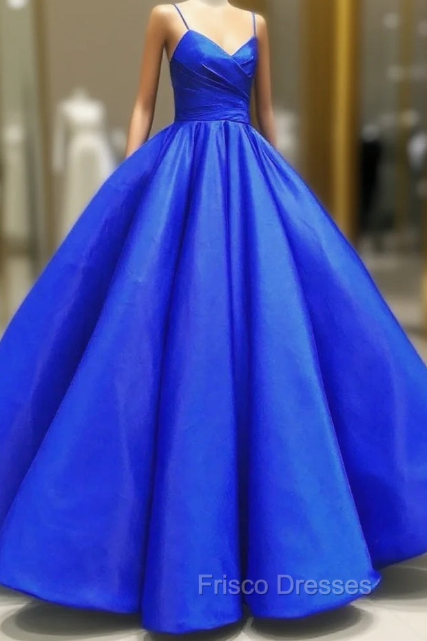 Blue Spaghetti Satin Long Formal Dress, A-Line Evening Party Gown Main image