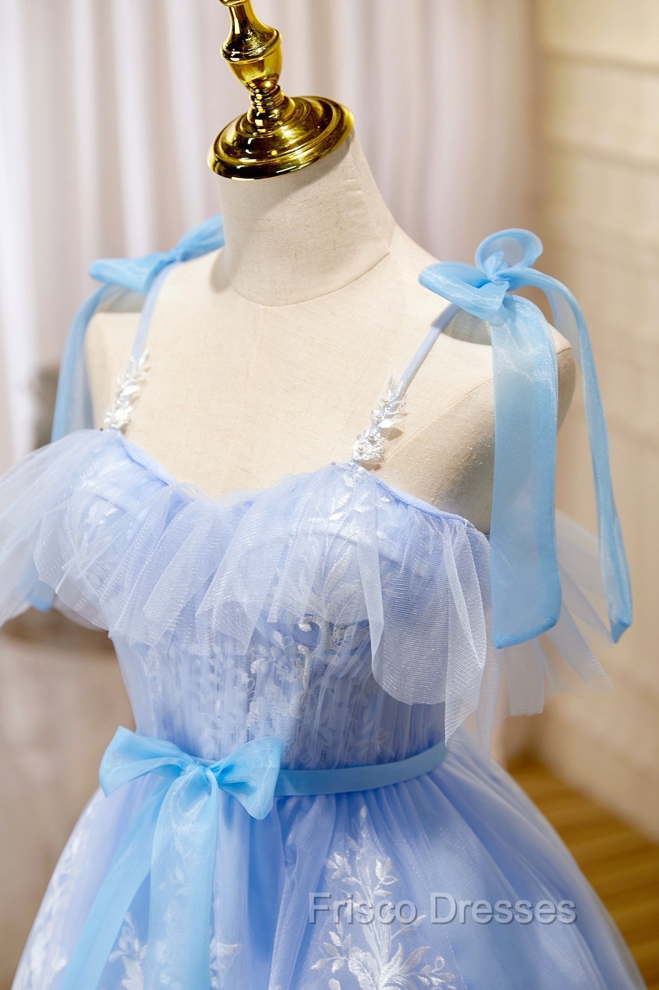 Blue Spaghetti Strap Lace Short Formal Prom Dress, Lovely A-Line Homecoming Dress