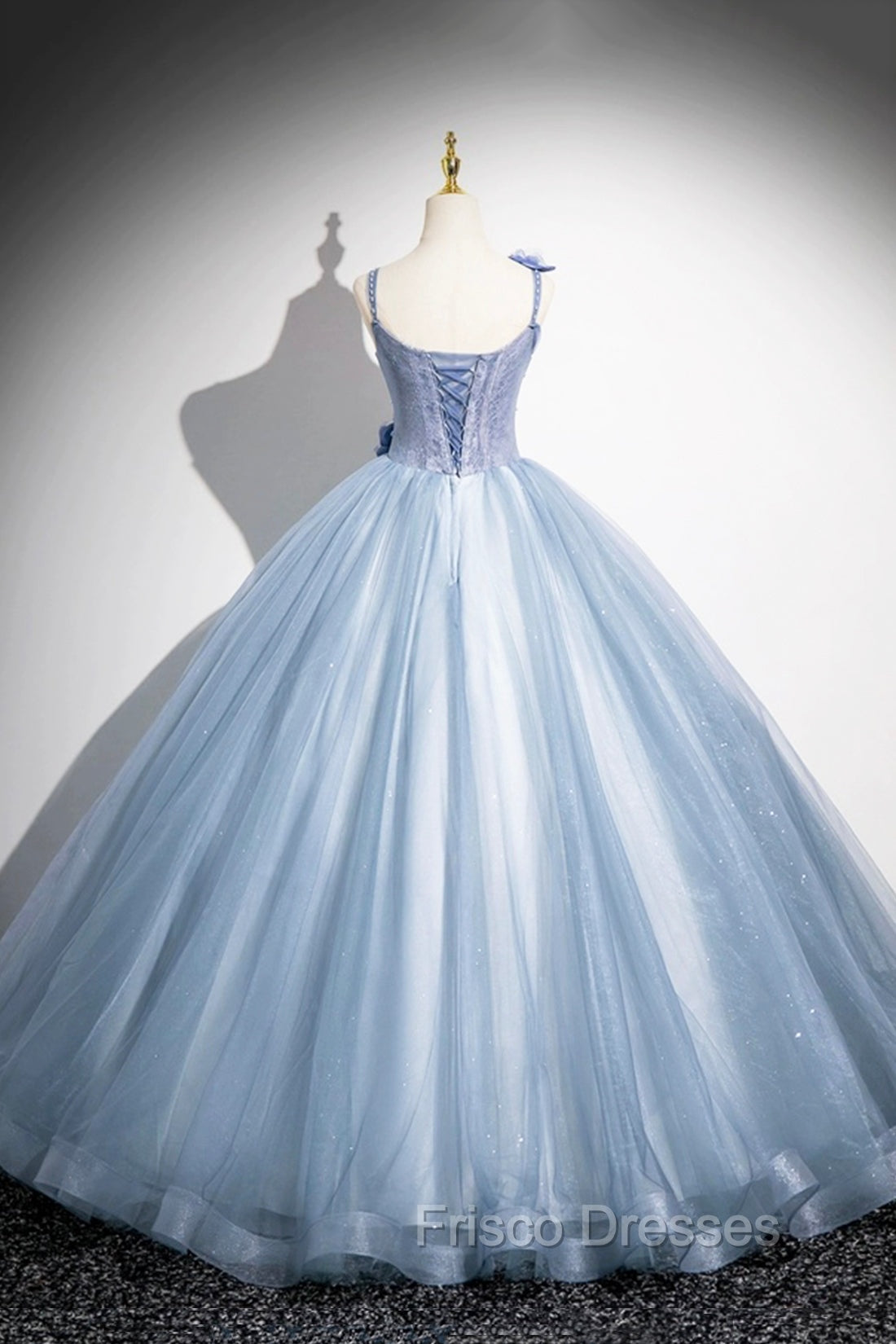 Blue Spaghetti Strap Tulle Floor Length Formal Prom Dress, Pretty A-Line Evening Party Dress