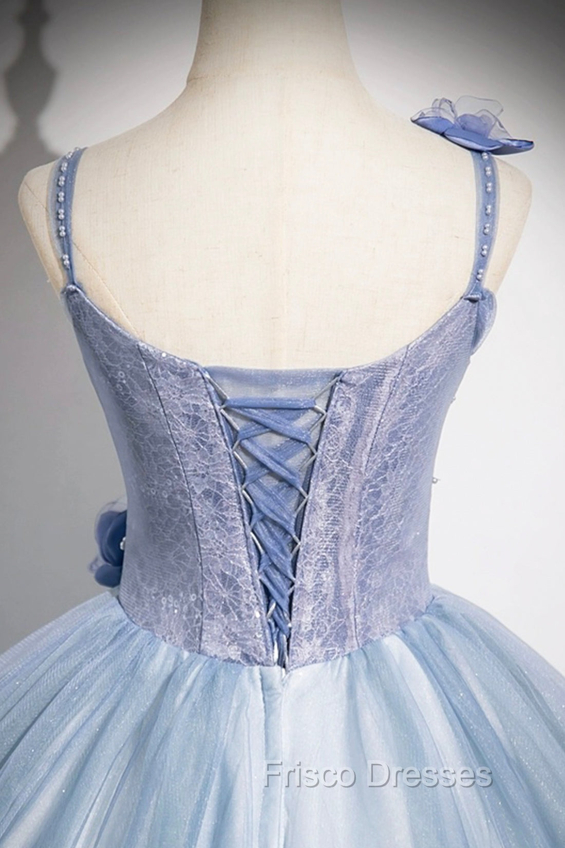 Blue Spaghetti Strap Tulle Floor Length Formal Prom Dress, Pretty A-Line Evening Party Dress