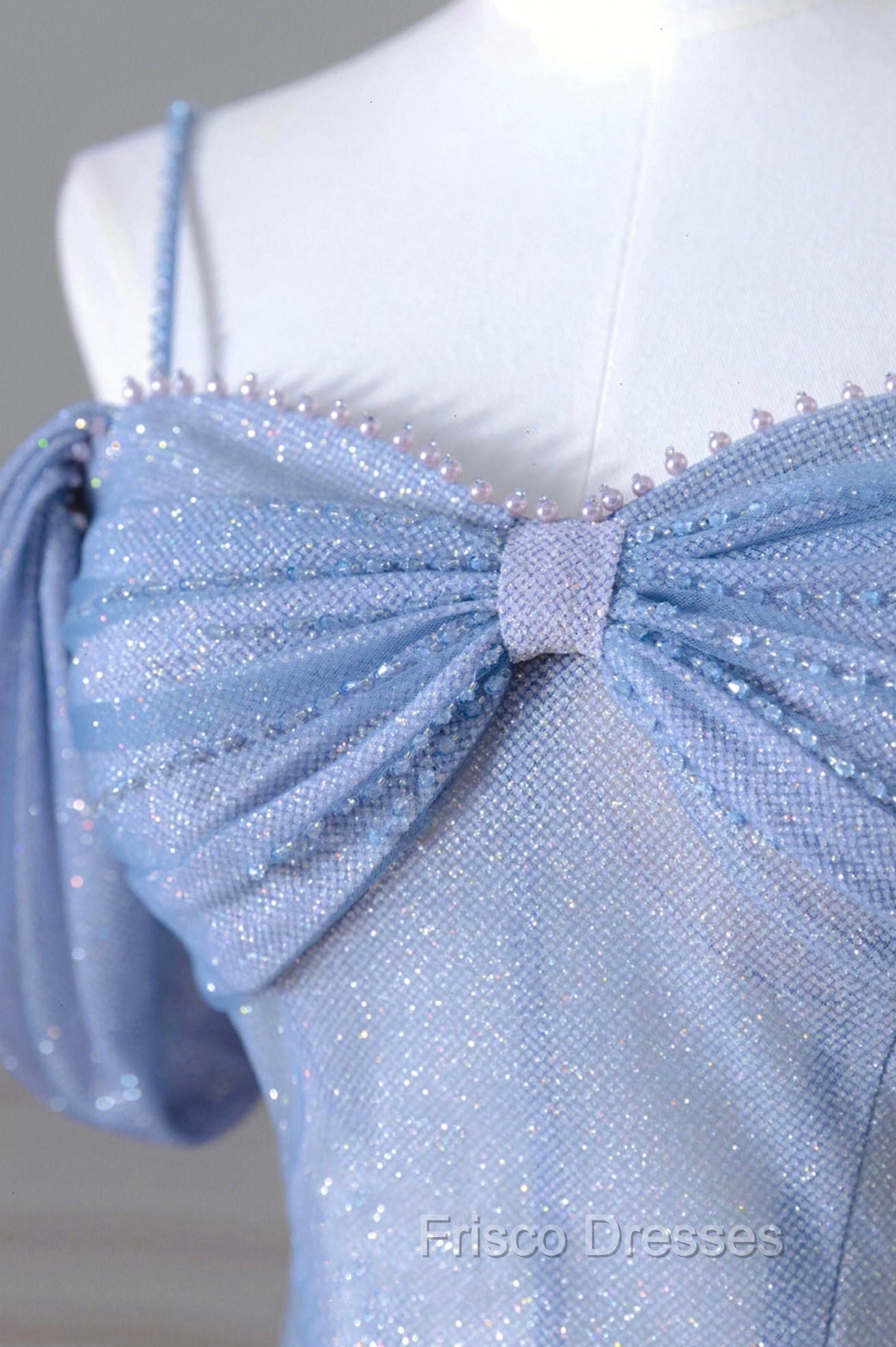 Blue Spaghetti Strap Tulle Long Formal Prom Dress, A-Line Evening Dress