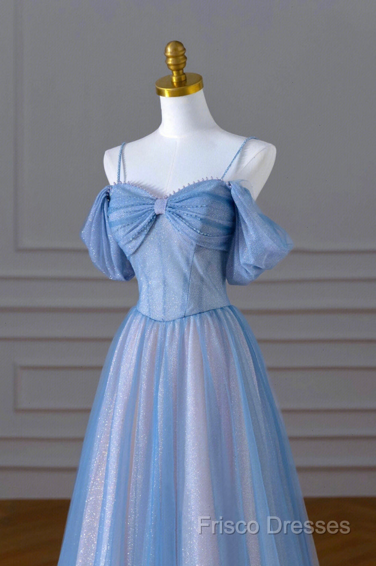 Blue Spaghetti Strap Tulle Long Formal Prom Dress, Beautiful A-Line Formal Dress Secondary image
