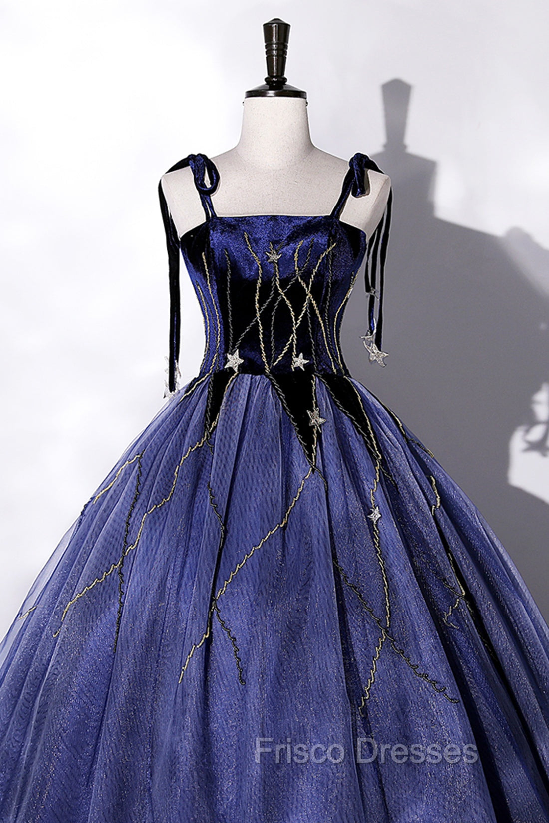 Blue Spaghetti Strap Tulle Long Formal Prom Dress with Star, Blue Evening Party Dress Secondary image