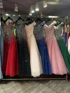 Blue Sparkle Off Shoulder Ball Party Dress Handmade Beaded Party Dress Elegant Formal Prom Dress Evening Dress