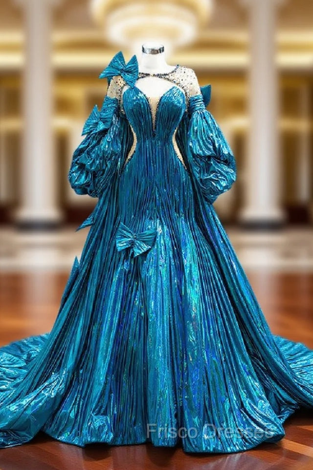Blue Strapless Pleats Formal Prom Dress With Shawl