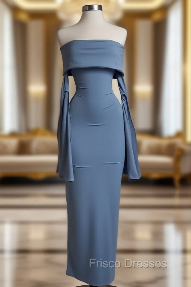 Blue Strapless Formal Prom Dress Long Sleeve Bodycon Party Dress Main image