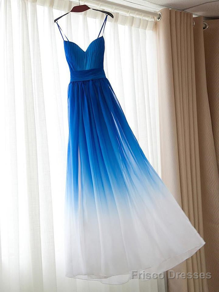 Blue Straps Gradient Chiffon Party Gown, Chiffon Sweetheart Prom Dresses Main image