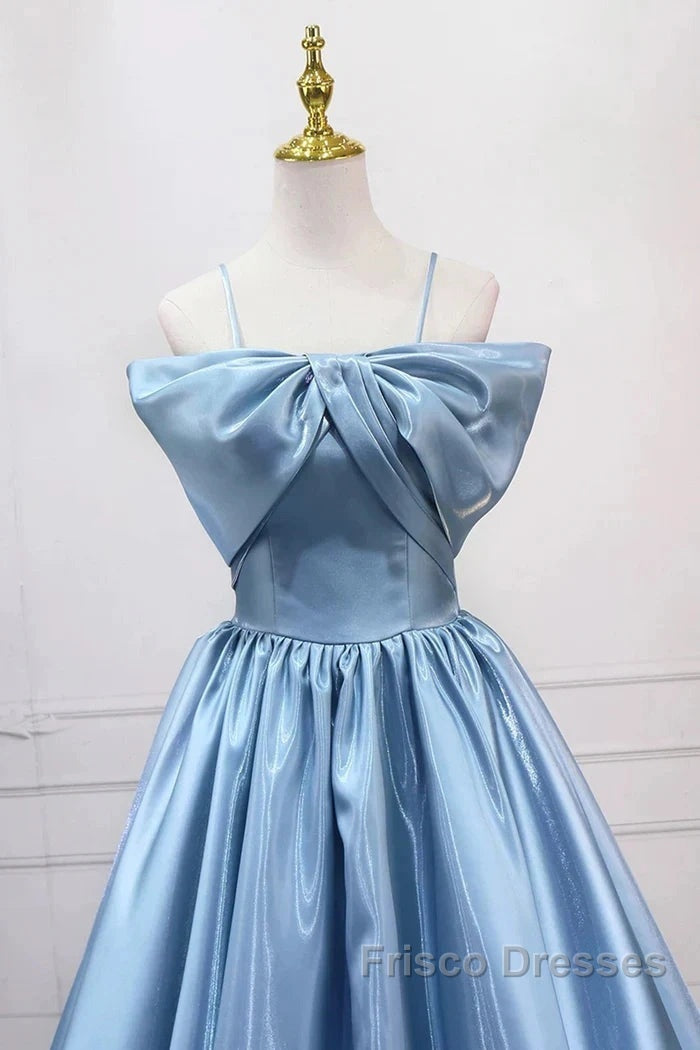 Blue Sweet A-Line Spaghetti Strap Satin Long Formal Prom Dress Evening Party Dress Secondary image