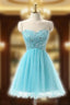 Blue Sweetheart Beading Crystal Homecoming Dress