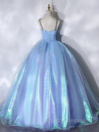 Blue Sweetheart Neck Long Formal Prom Dress, Unique Blue Sweet 16 Dress