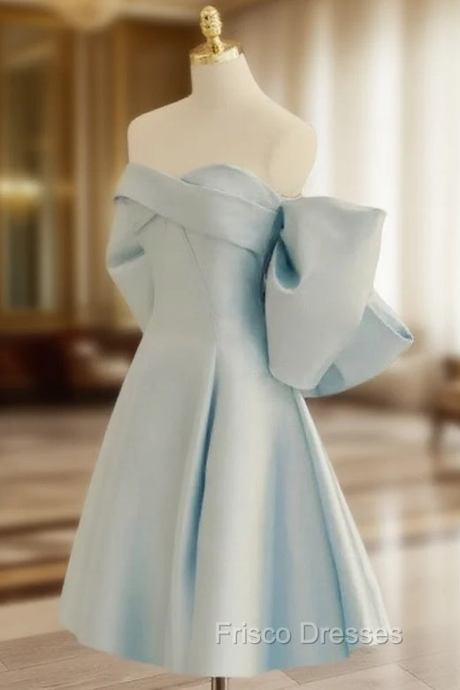 Blue Sweetheart Neck Satin Short Formal Prom Dress, Blue Homecoming Dress