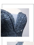 Blue Sweetheart Neck Tulle Beads Off Shoulder Long Formal Prom Dress