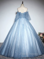 Blue Sweetheart Neck Tulle Lace Long Formal Prom Dress, Blue Evening Dress