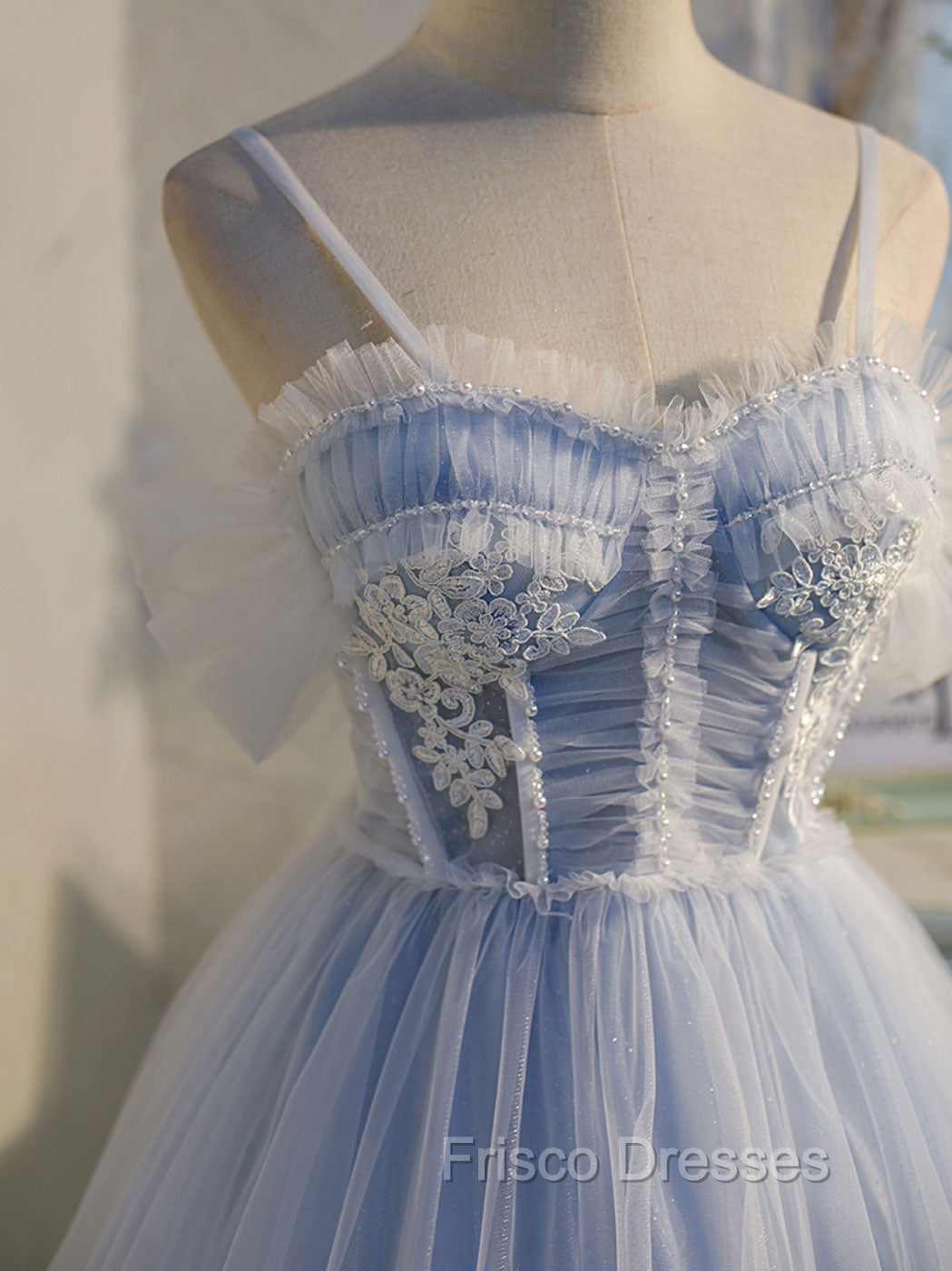 Blue sweetheart neck tulle lace short Formal Prom Dress blue puffy homecoming Dress Secondary image