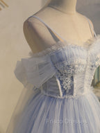 Blue sweetheart neck tulle lace short Formal Prom Dress blue puffy homecoming Dress