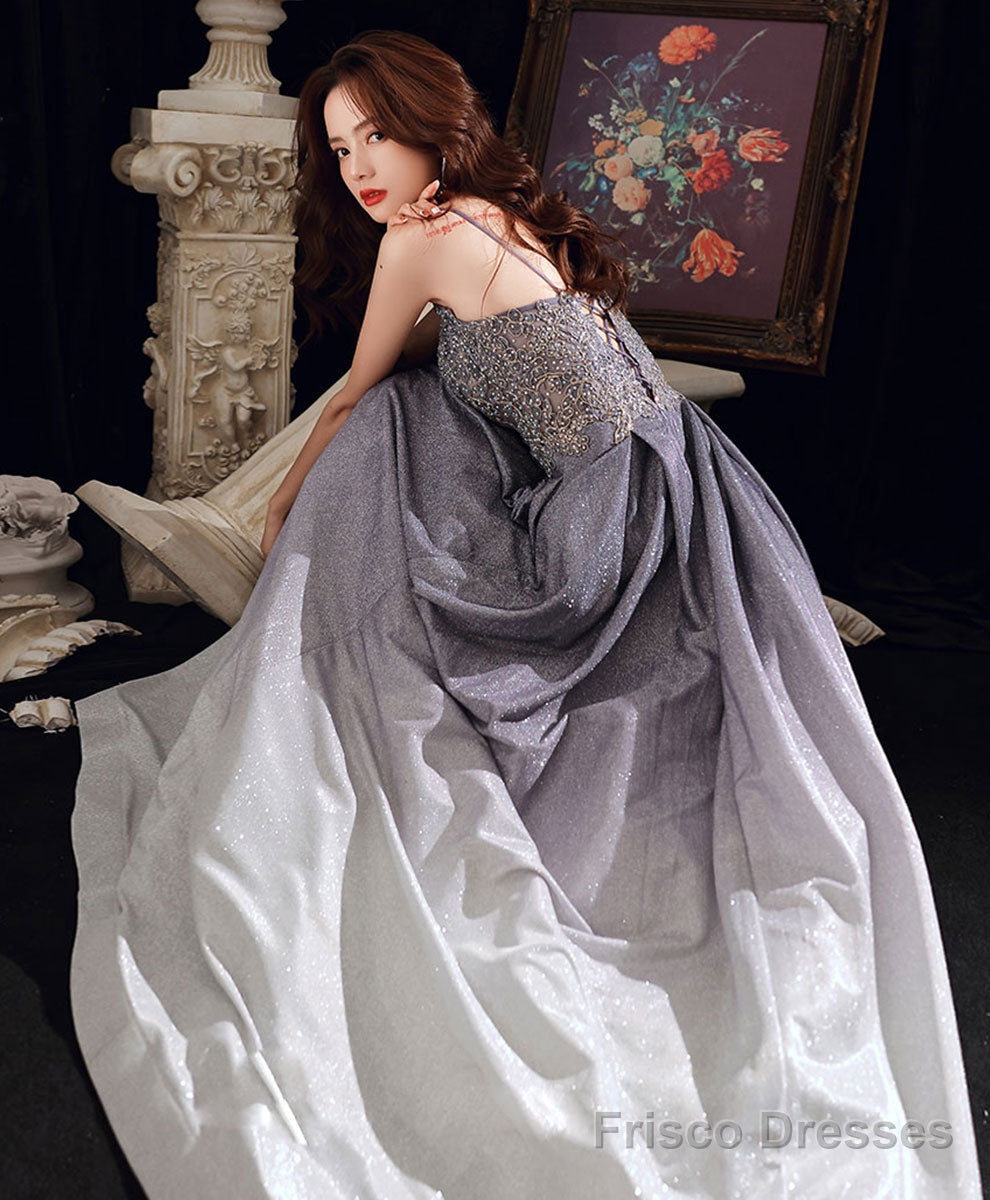 Blue Sweetheart Satin Lace Gradient Long Prom Dress Secondary image