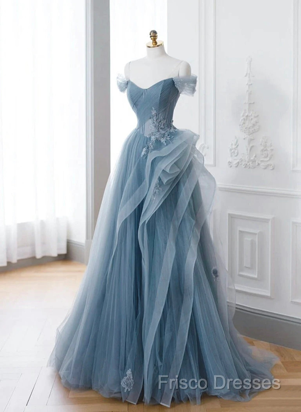 Blue Sweetheart Tulle Layers Long Formal Dress, Blue Long Party Dress Formal Prom Dress