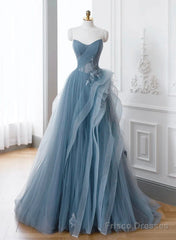 Blue Sweetheart Tulle Layers Long Formal Dress, Blue Long Party Dress Prom Dress