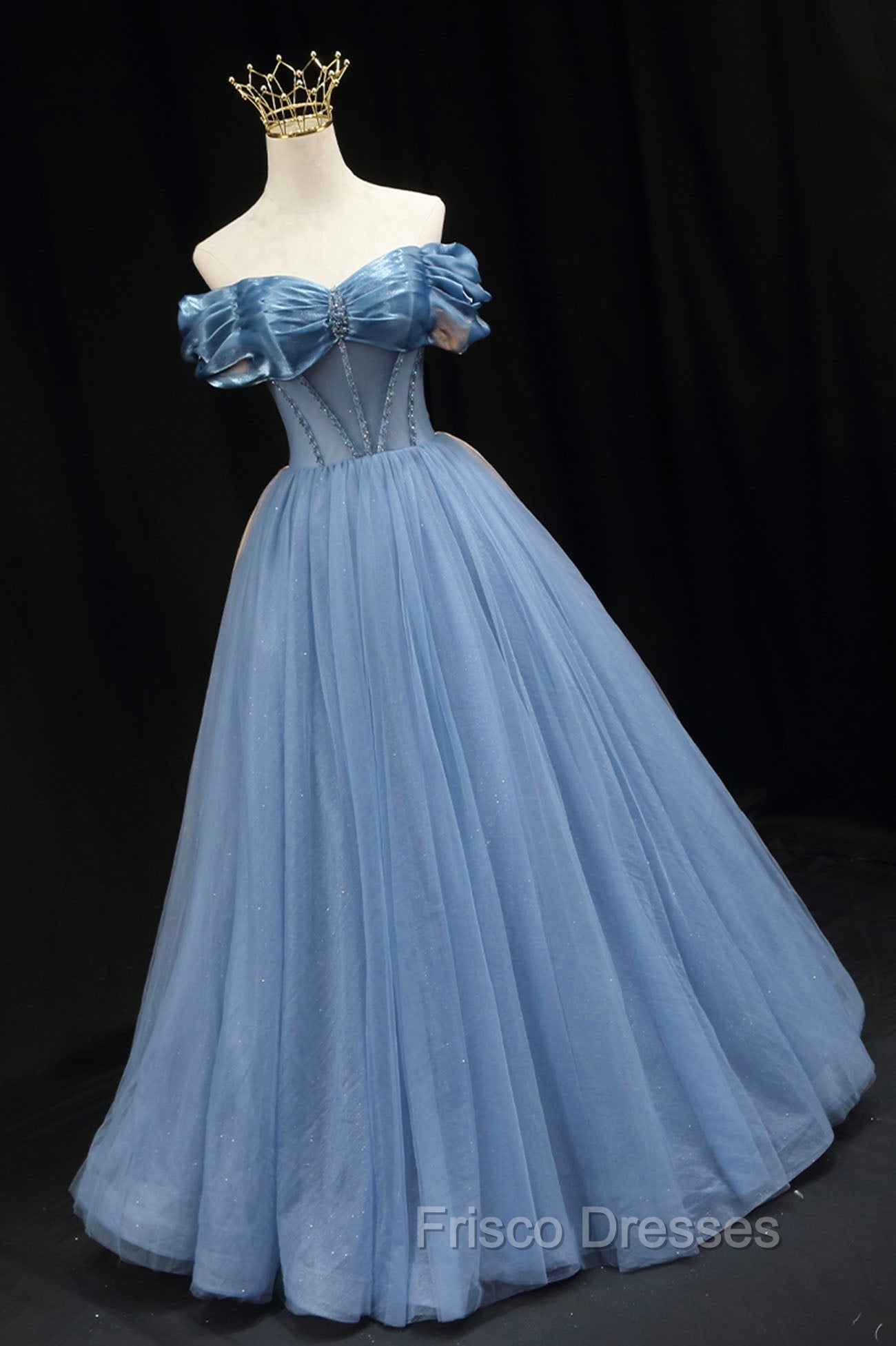 Blue Sweetheart Tulle Long Formal Dress, Off the Shoulder Evening Graduation Dress Secondary image