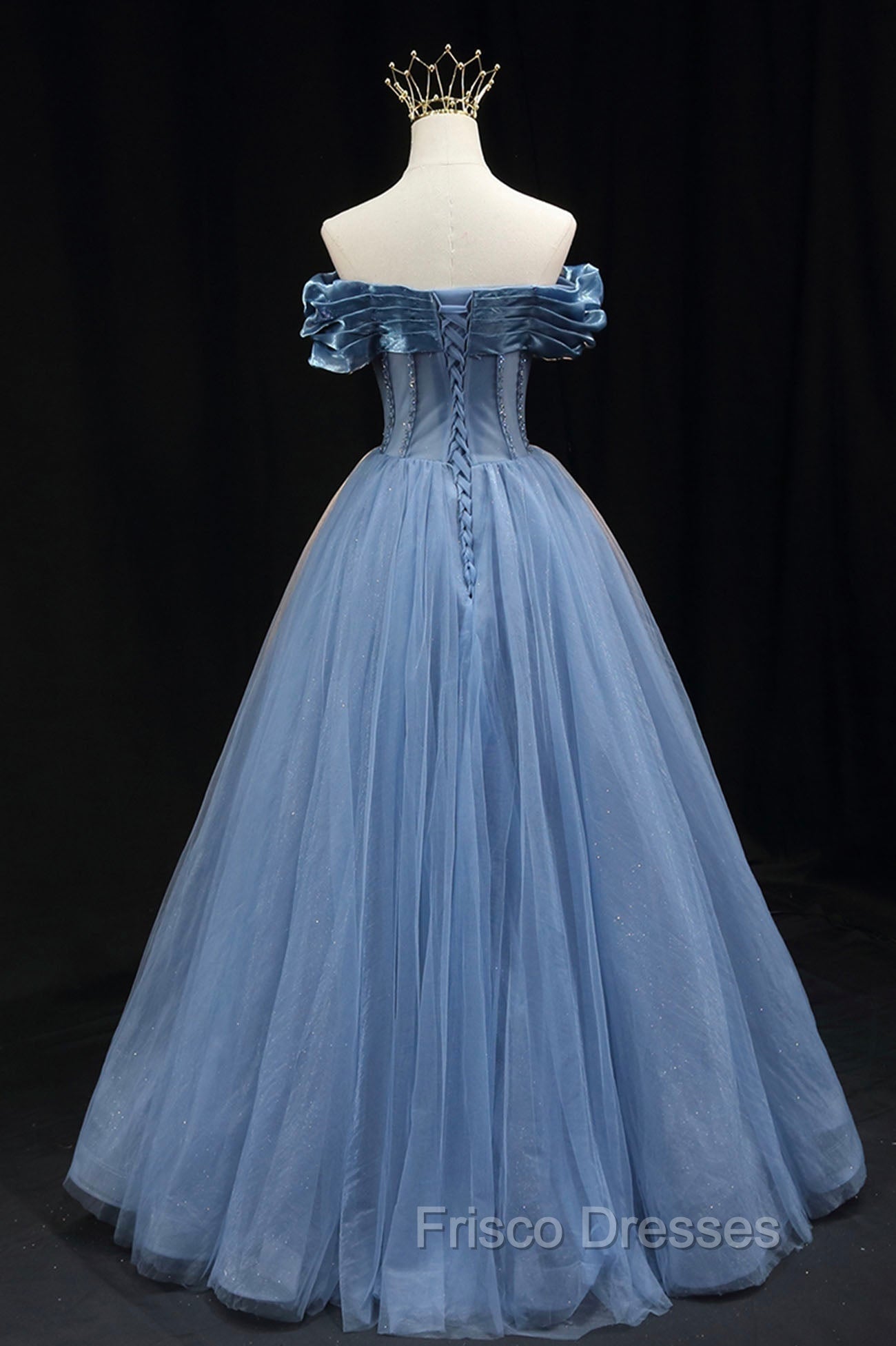 Blue Sweetheart Tulle Long Formal Dress, Off the Shoulder Evening Graduation Dress
