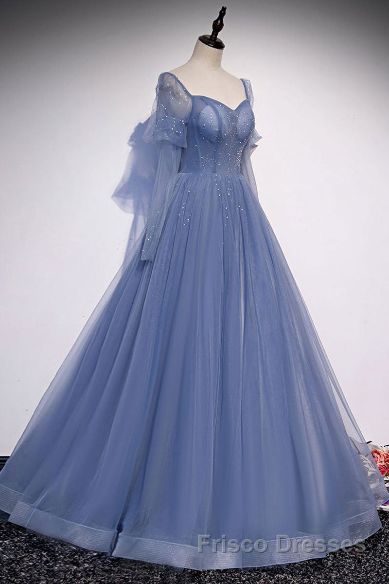 Blue sweetheart tulle sequin long Formal Prom Dresses blue formal Dresses Secondary image