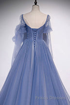 Blue sweetheart tulle sequin long Formal Prom Dresses blue formal Dresses
