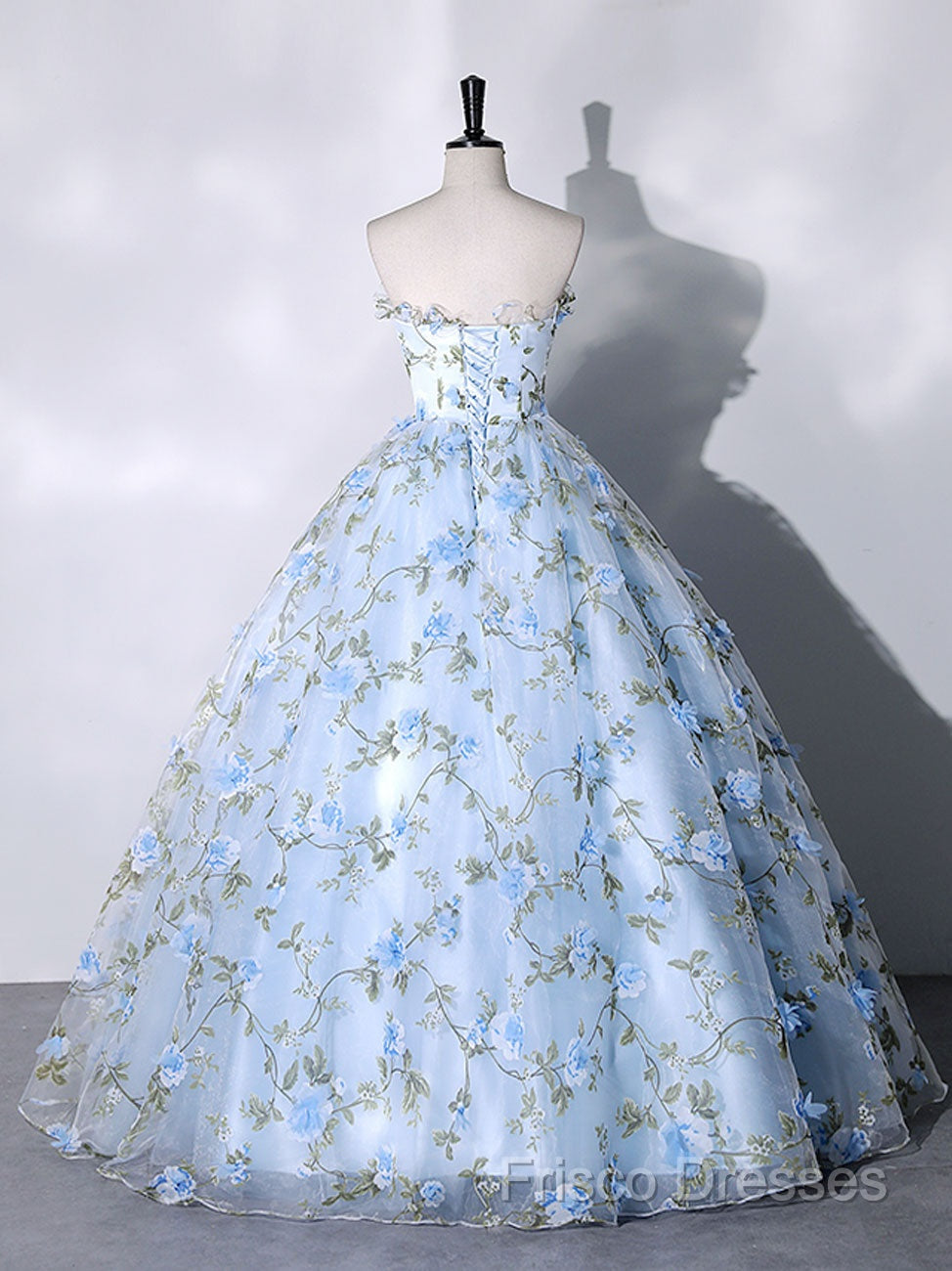 Blue Tulle 3 D Applique Long Formal Prom Dress, Blue Formal Dress