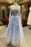 Blue Tulle Appliques Beading Formal Prom Dress