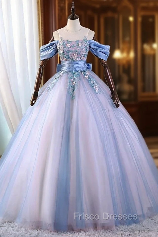 Blue Tulle Appliques Bow Quinceanera Dress Main image