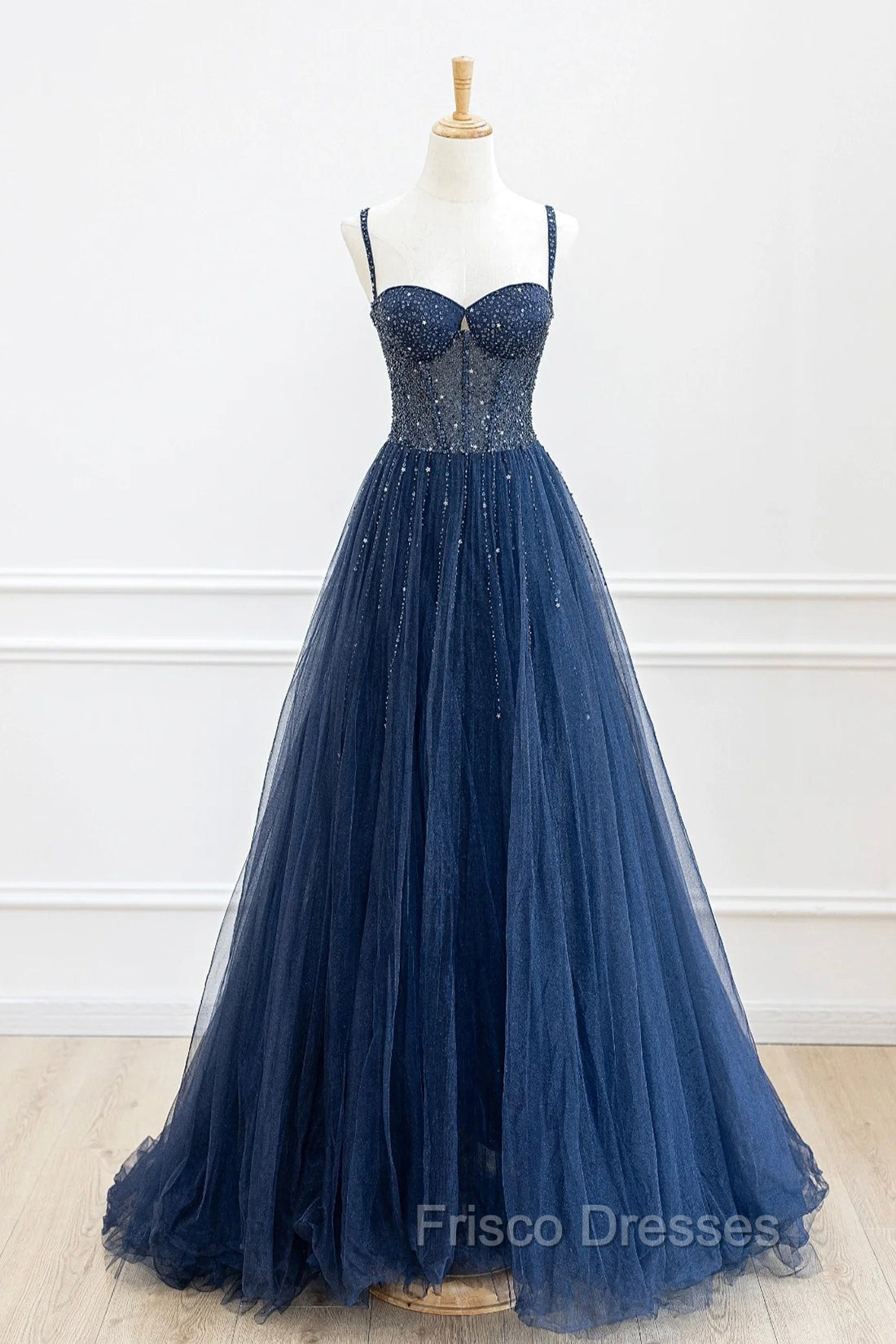 Blue Tulle Beaded Long Formal Prom Dress Formal Dress, Blue Evening Dress Main image