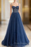 Blue Tulle Beaded Long Formal Prom Dress Formal Dress