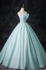 Blue Tulle Floor Length Party Dress, A-Line Strapless Formal Evening Dress