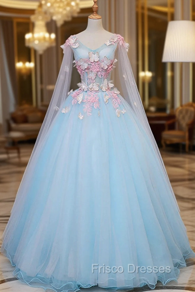 Blue Tulle Formal Dress with Pink Lace Blue Ball Gown Sweet 16 Dress Formal Prom Dress shops Main image