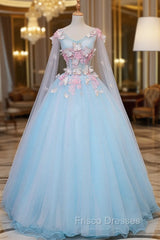 Blue Tulle Formal Dress with Pink Lace Blue Ball Gown Sweet 16 Dress Formal Prom Dress shops