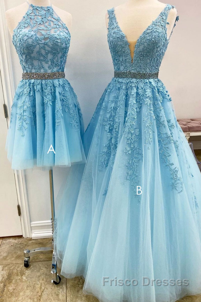 Blue tulle lace A line Formal Prom Dresses blue lace tulle formal Dresses