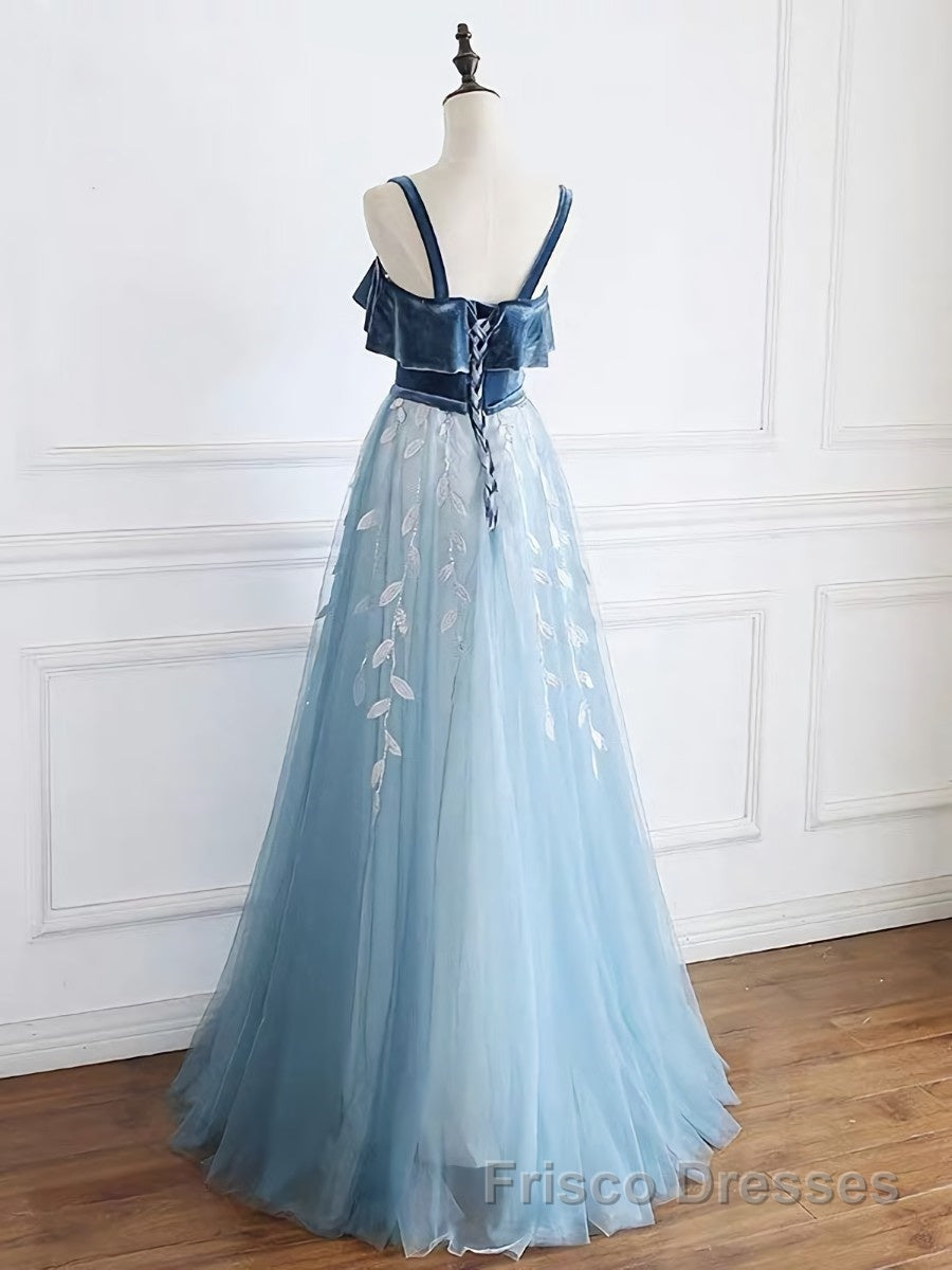 Blue tulle lace long Formal Prom Dresses, blue tulle formal Dresses Secondary image