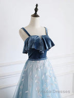 Blue tulle lace long Formal Prom Dresses, blue tulle formal Dresses