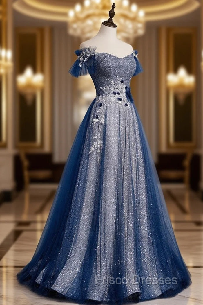 Blue Tulle Lace Long Formal Prom Dress, Blue Tulle Lace Bridesmaid Dress Main image